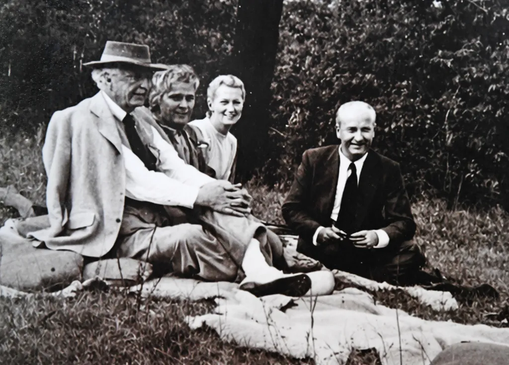 Wright (left) on a visit to Petra Island, as seen in an archival photo.