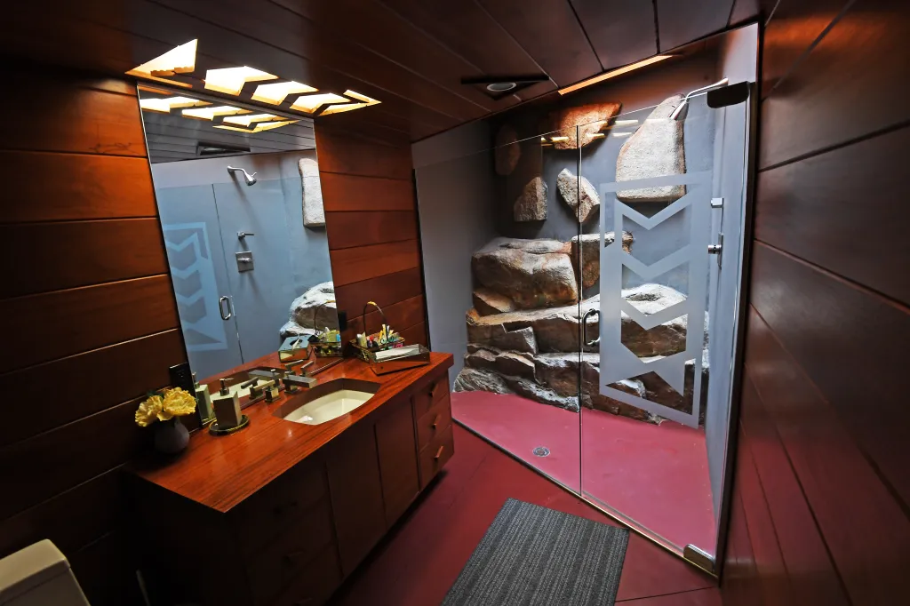 Even this shower has outdoor elements brought inside.