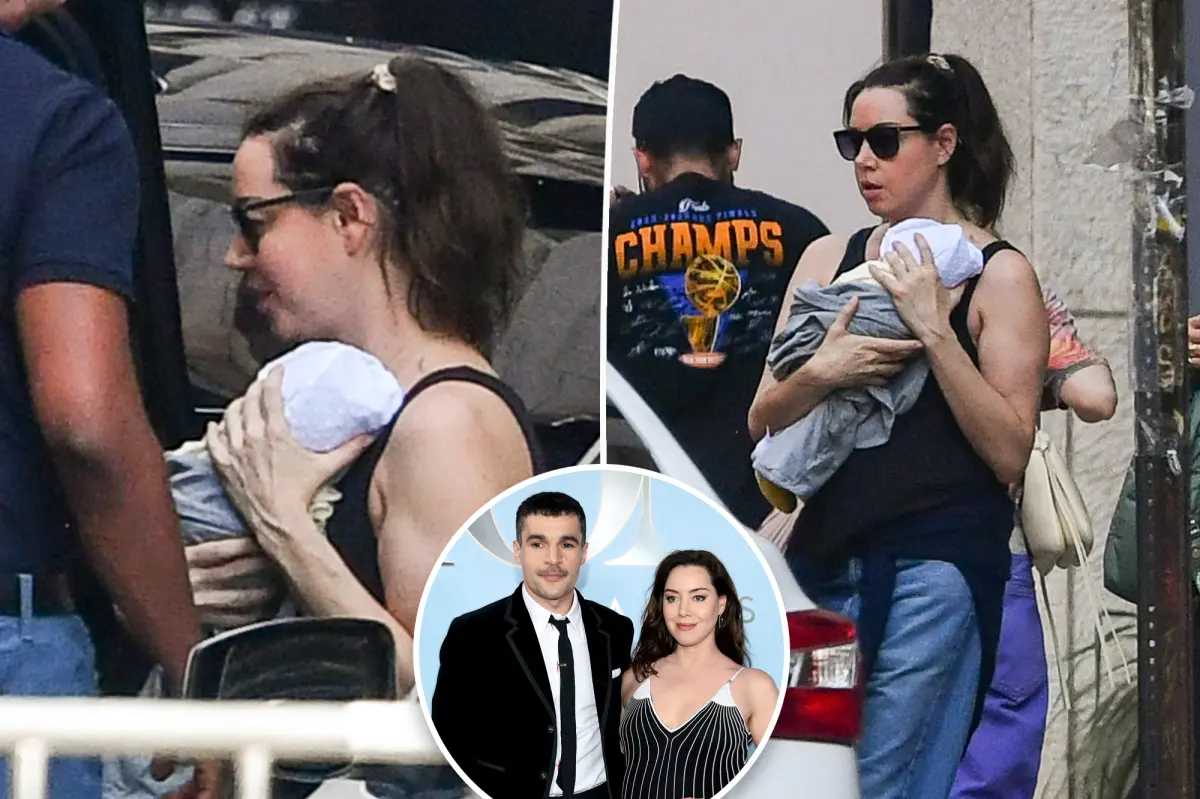 Aubrey Plaza seen with newborn for first time since welcoming baby with Christopher Abbott