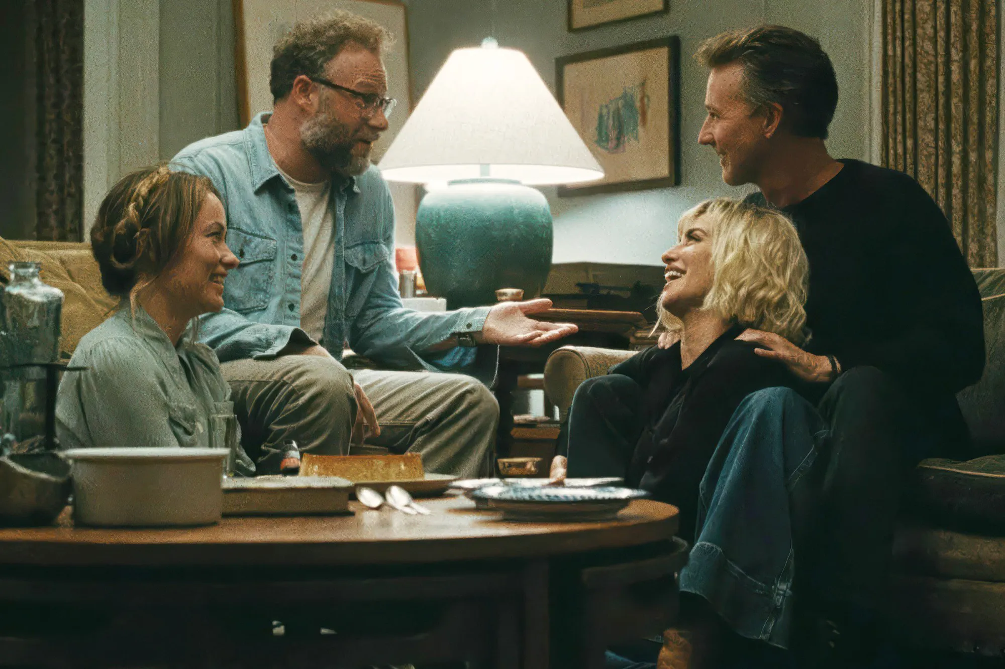 the invite (l-r) olivia wilde, seth rogen, penelope cruz, edward norton