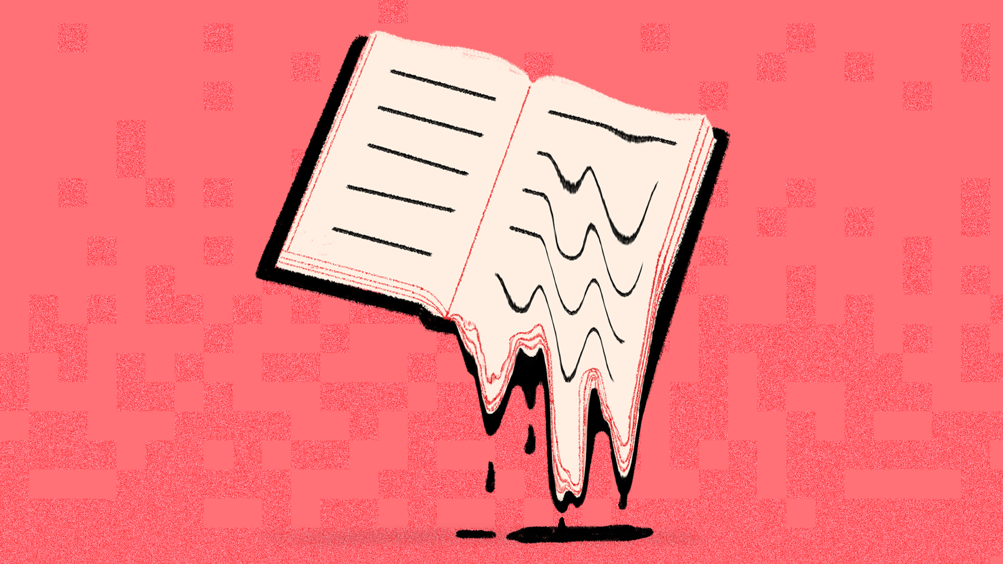 An illustration of a melting book