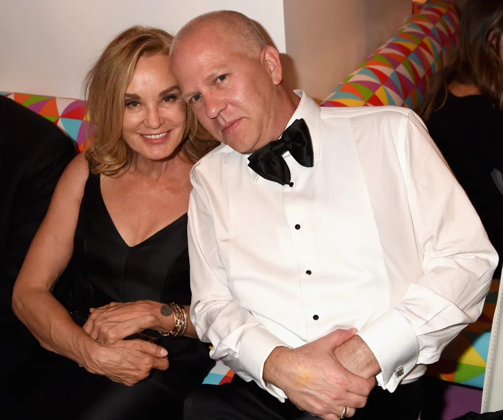 Actress Jessica Lange and director/producer Ryan Murphy pose together at the HBO Official 2014 Emmy After Party.