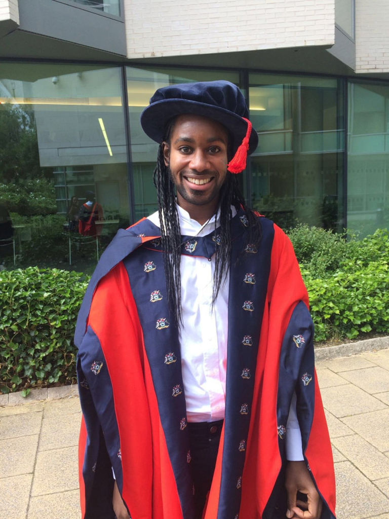 Jason Arday at his PhD ceremony in 2016 at Liverpool John Moores University.
