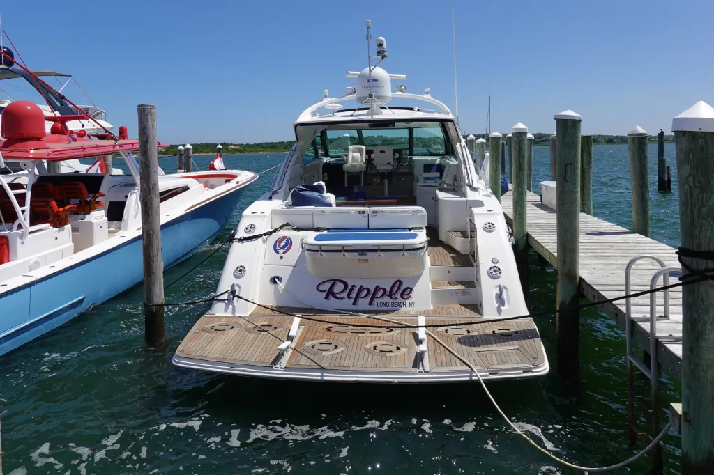 The fast boat "Ripple" docked at the Montauk Yacht Club.