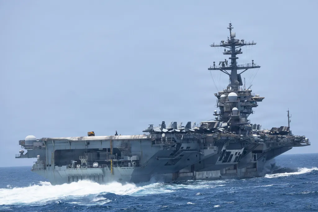 The USS Abraham Lincoln aircraft carrier sails in the Arabian Sea.