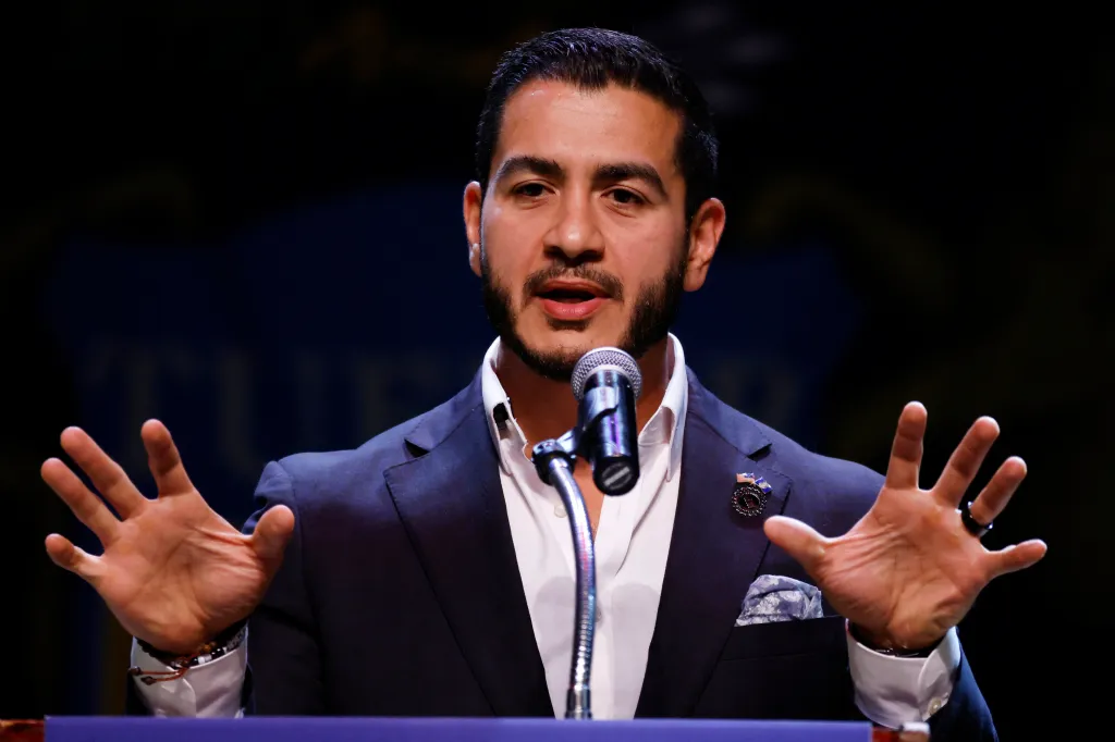 Democratic Senate candidate Abdul El-Sayed addresses supporters at an election night event in Detroit, Michigan.