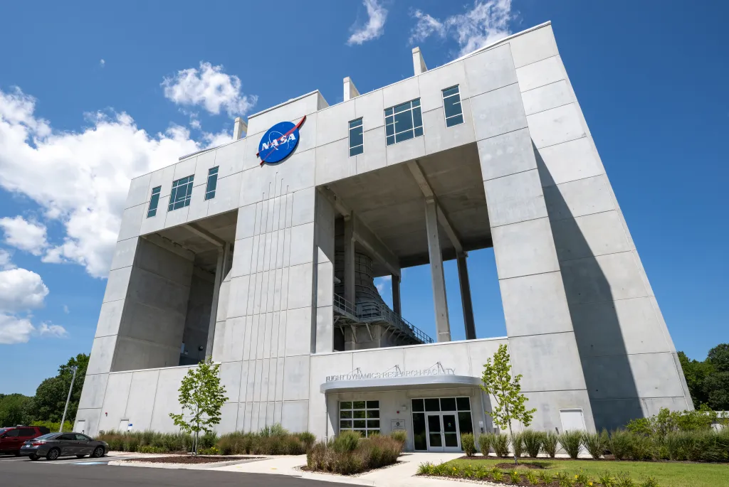 The Flight Dynamics Research Facility (FDRF) building at NASA Langley.