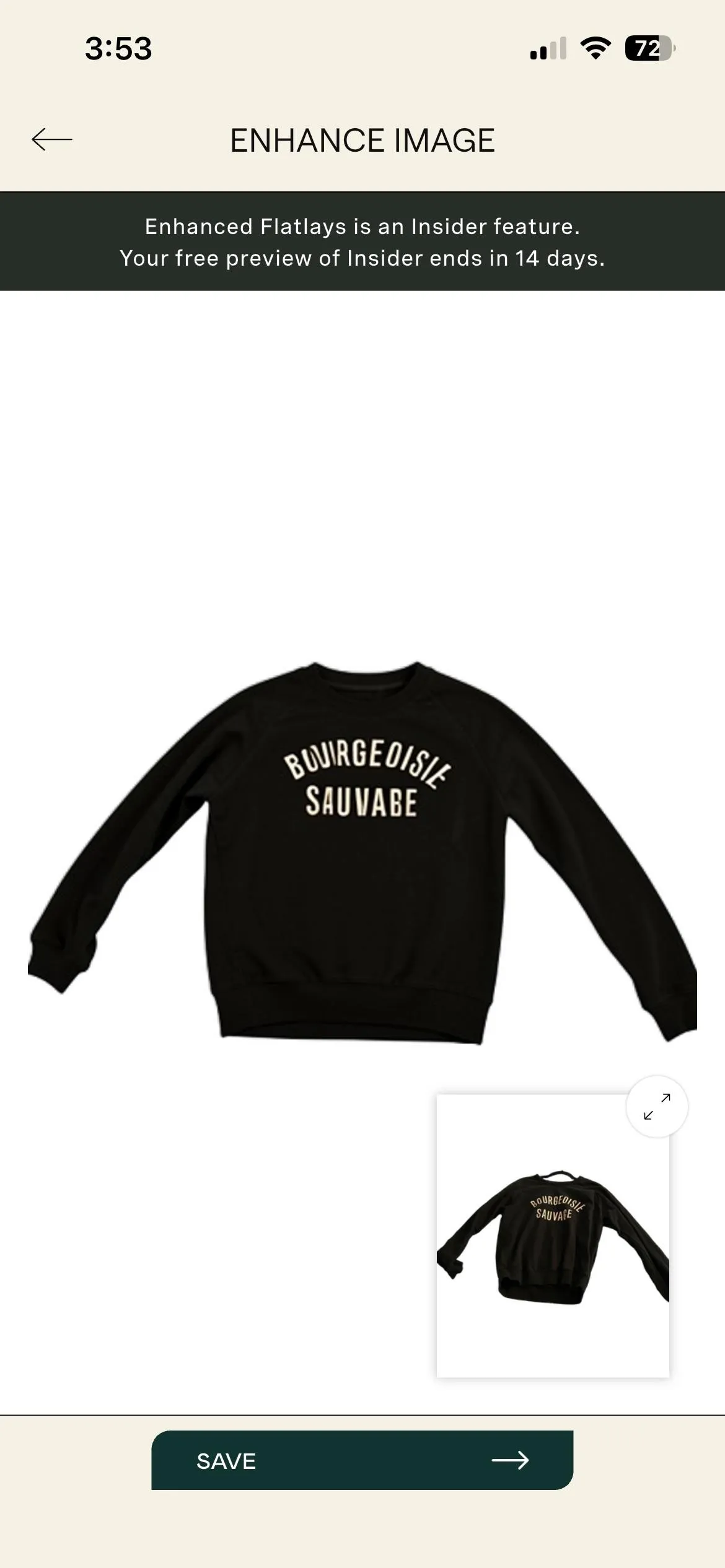 A black sweatshirt with text saying BOMIRGEOISIE SAUMA8E. A black sweatshirt with text saying BOMIRGEOISIE SAUMA8E.