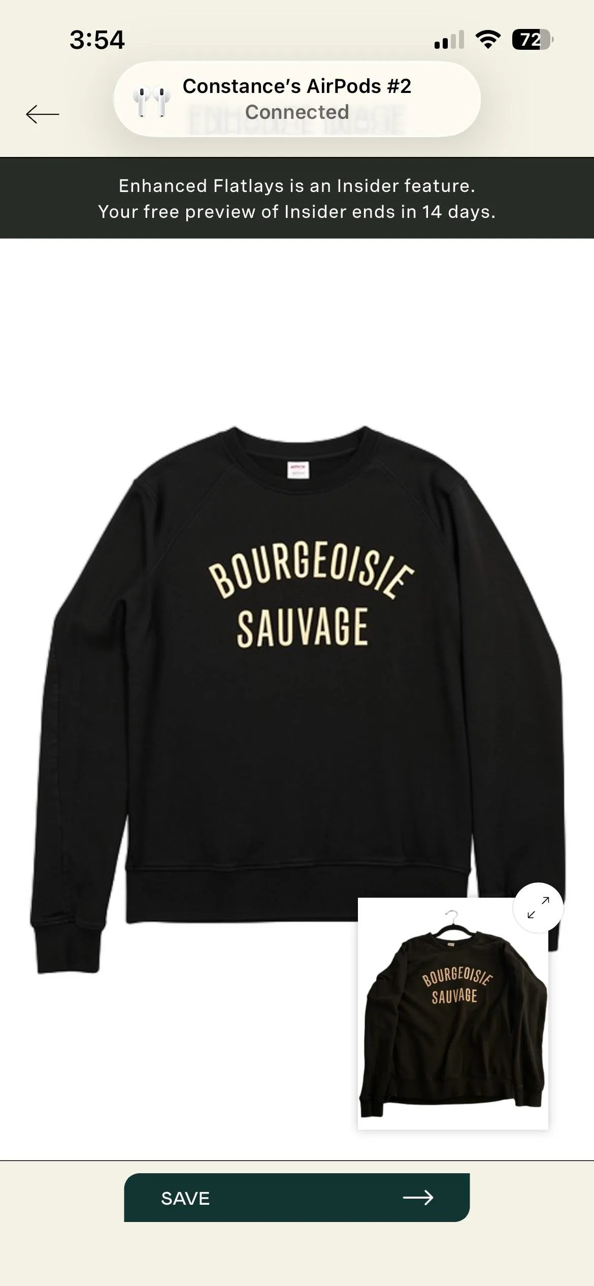 A black sweatshirt saying BOURGEOISIE SAUVAGE in white text. A black sweatshirt saying BOURGEOISIE SAUVAGE in white text.