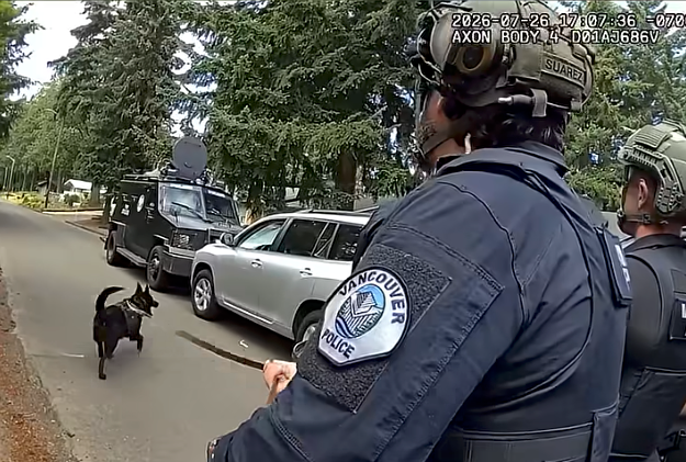 Vancouver Police officers with a K-9 unit.
