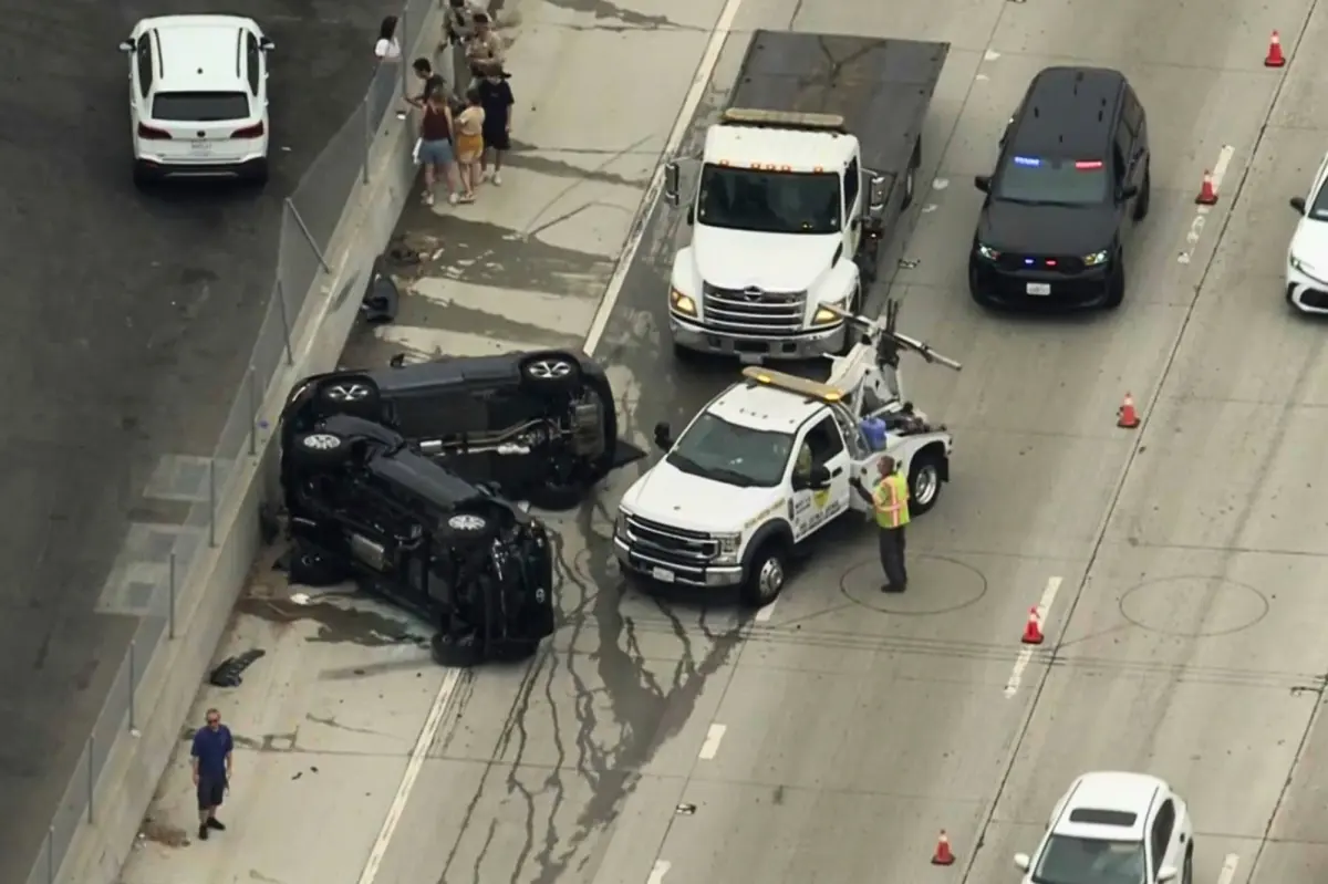 Rush hour mayhem on major California freeway as two cars flip causing mass delays