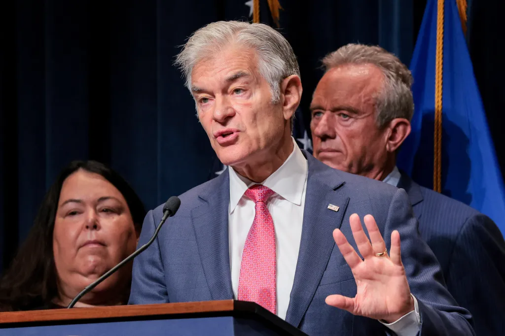 U.S. Center for Medicare & Medicaid Services Administrator Dr. Mehmet Oz speaking at a press conference.
