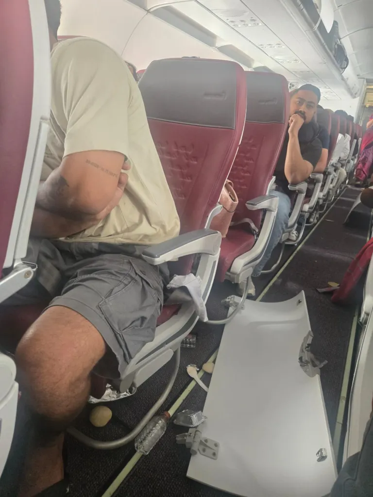 Airplane cabin after experiencing severe clear air turbulence.