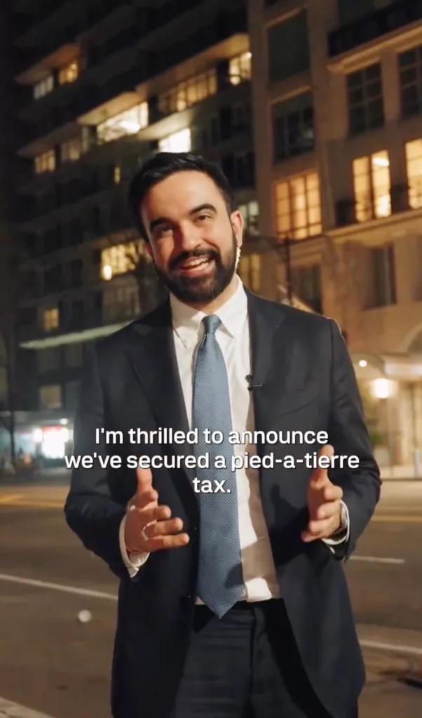 New York City Mayor Zohran Mamdani announcing the new "pied-à-terre tax."
