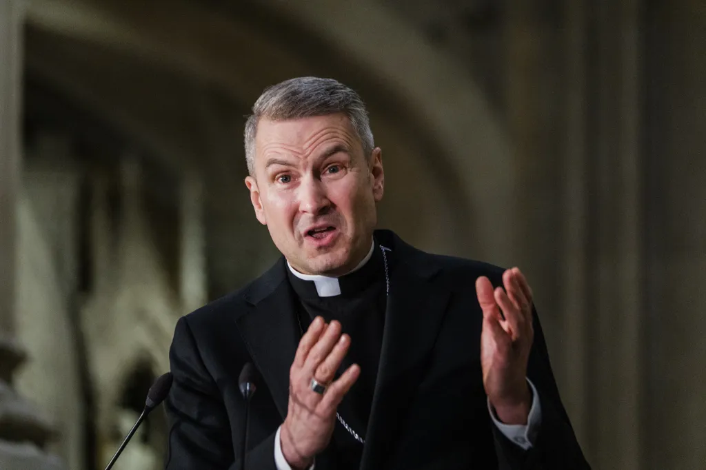 Bishop Ronald Hicks speaking at St. Patrick's Cathedral.