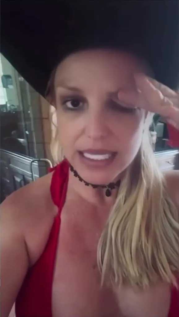 Britney Spears with a droopy left eye due to a botched Botox procedure.