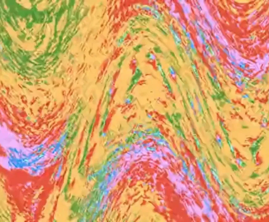 Illustration of an abstract swirl pattern in shades of red, green, blue, and yellow.