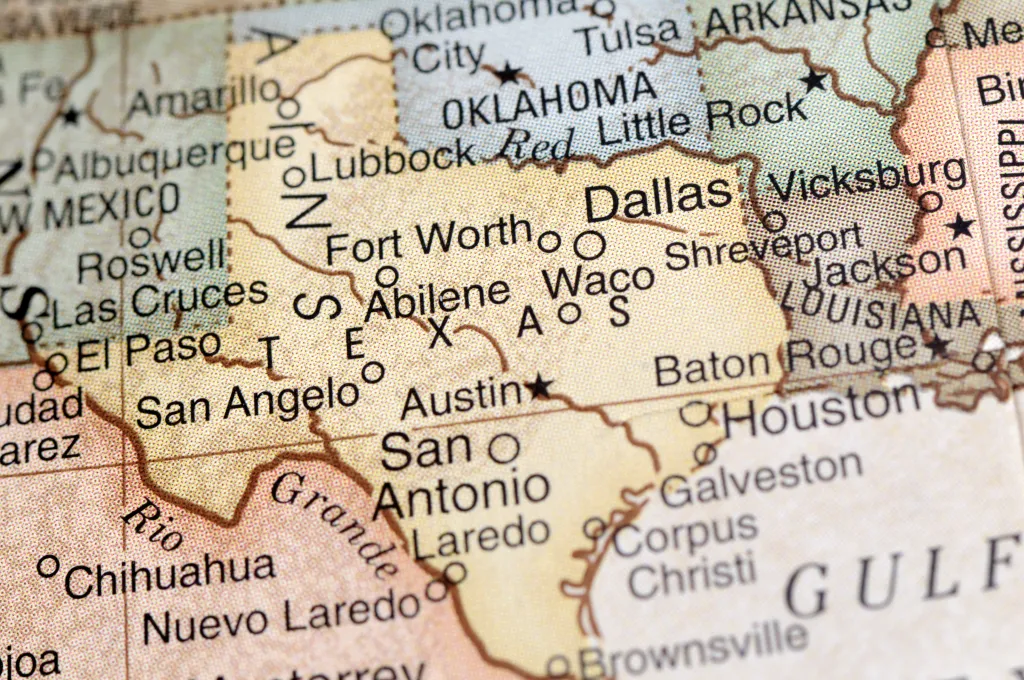 A close-up photograph shows Texas and Louisiana on a desktop globe on Sunday, Oct. 25, 2009.