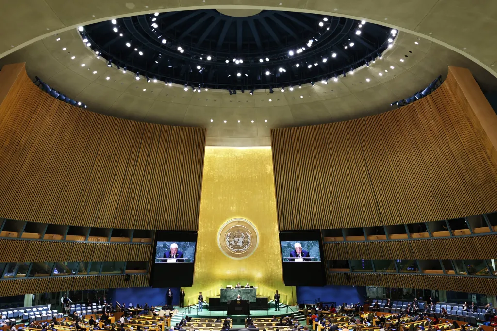 Mahmoud Abbas, President of Palestine, speaking at the United Nations General Assembly.