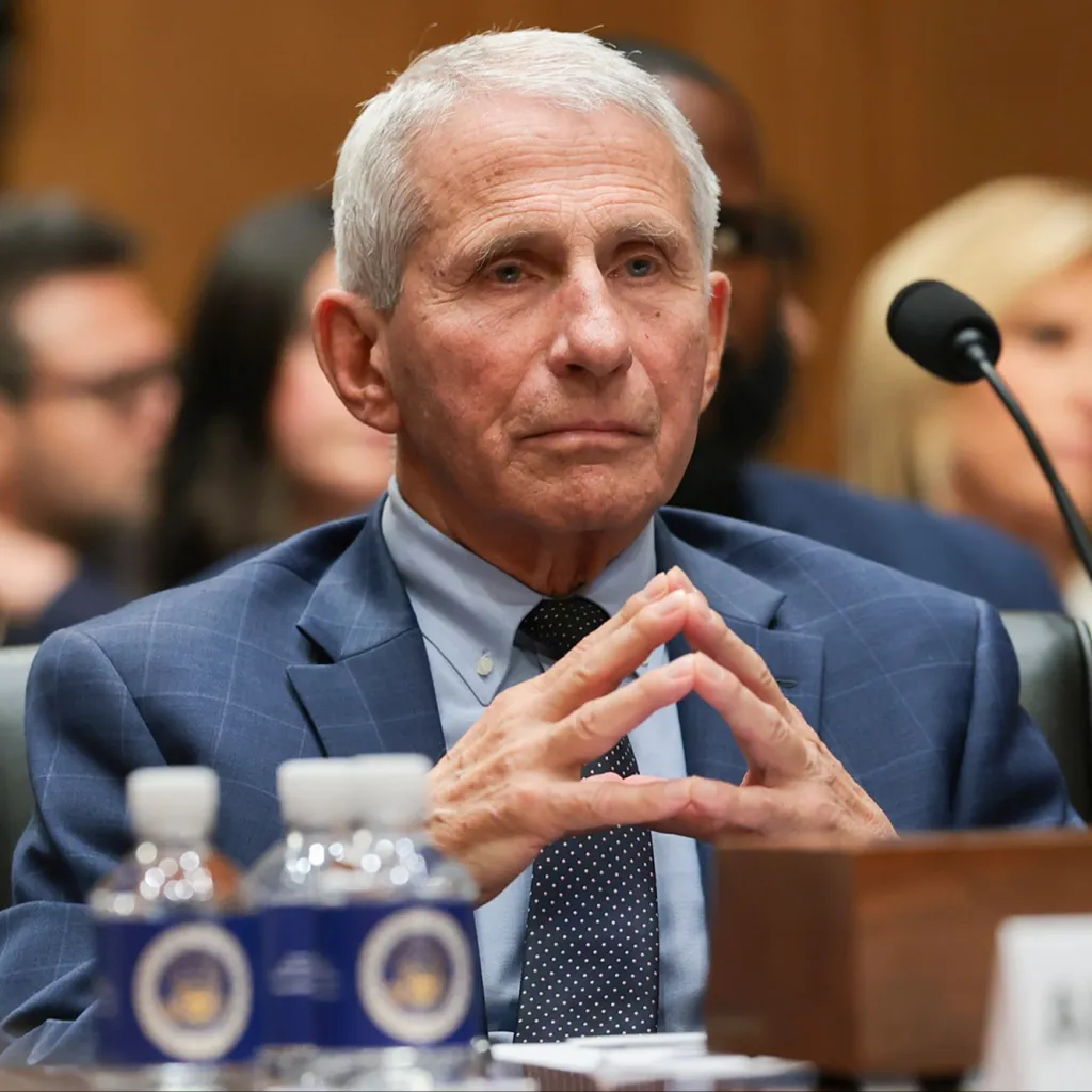 Former NIH Director Anthony Fauci listening during a Senate Homeland Security and Governmental Affairs Committee hearing.