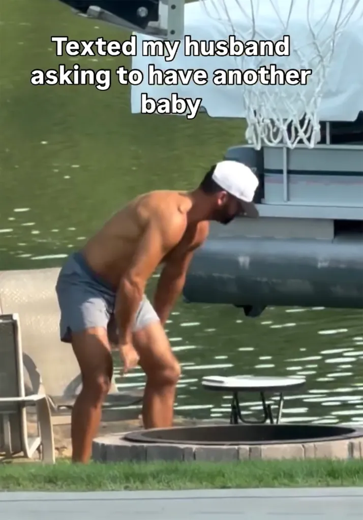 Eric Decker appearing to flee after receiving a text from his wife, Jessie James, asking to have another baby.
