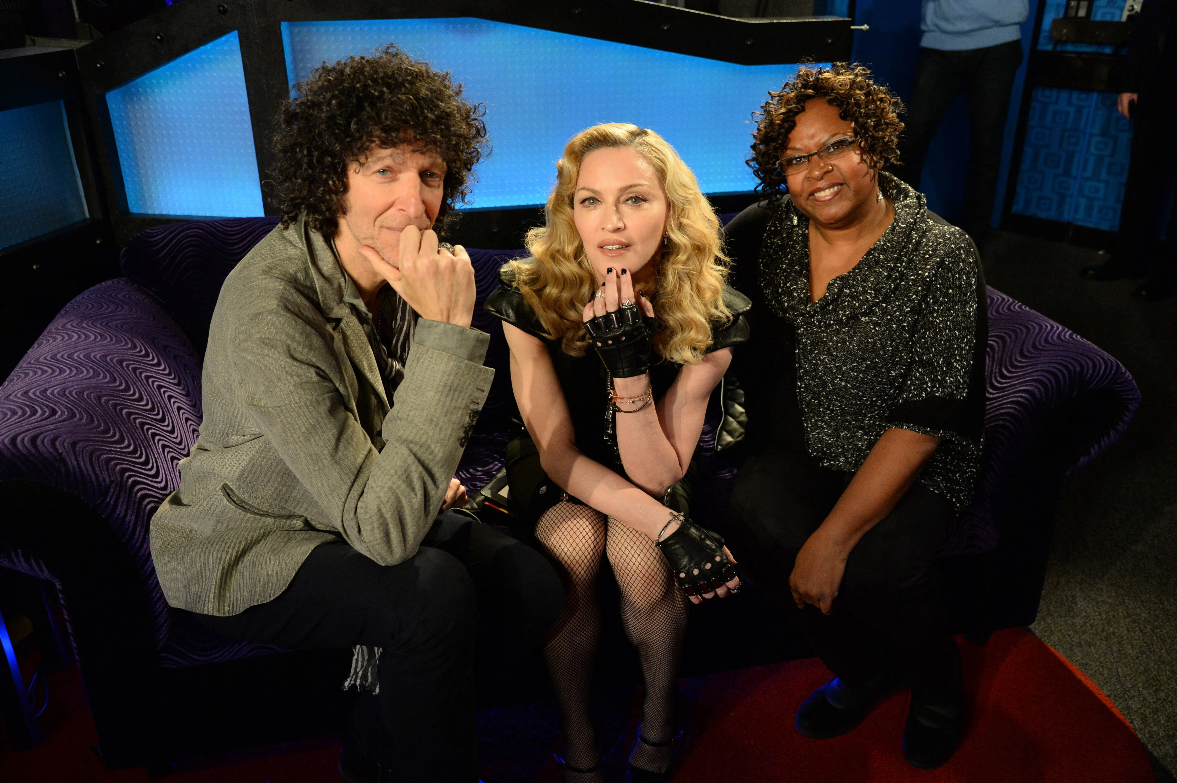 Howard Stern, Madonna and Robin Quivers pose in the studio