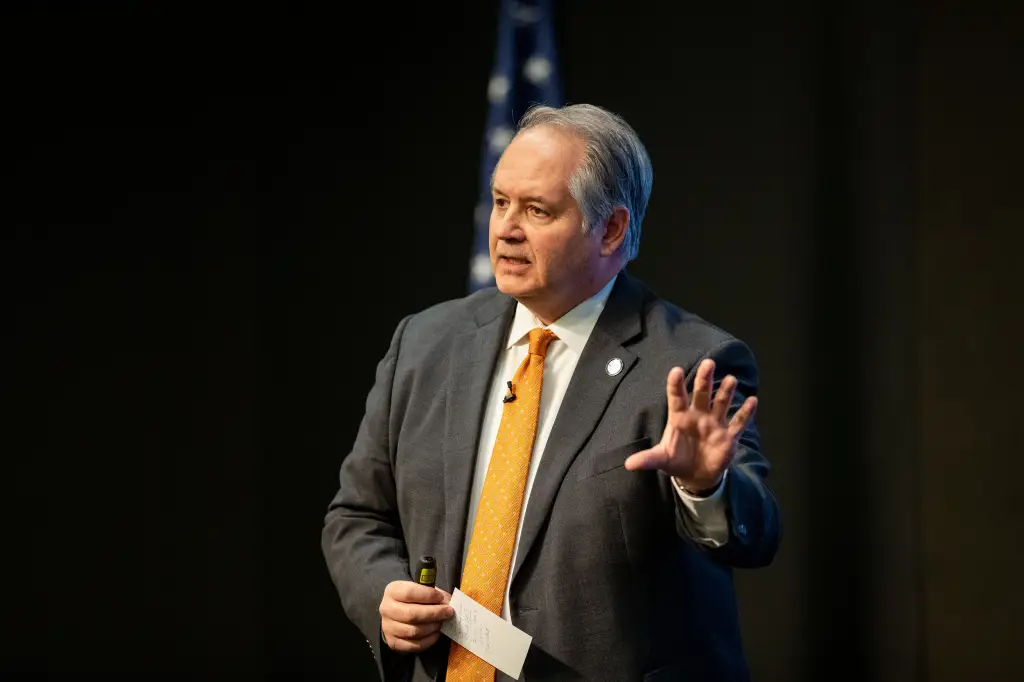 Florida Chamber of Commerce President and CEO Mark Wilson speaks at the Annual Economic Forecast hosted by the Tallahassee Chamber of Commerce on Thursday, Feb. 22, 2024, in Tallahassee.