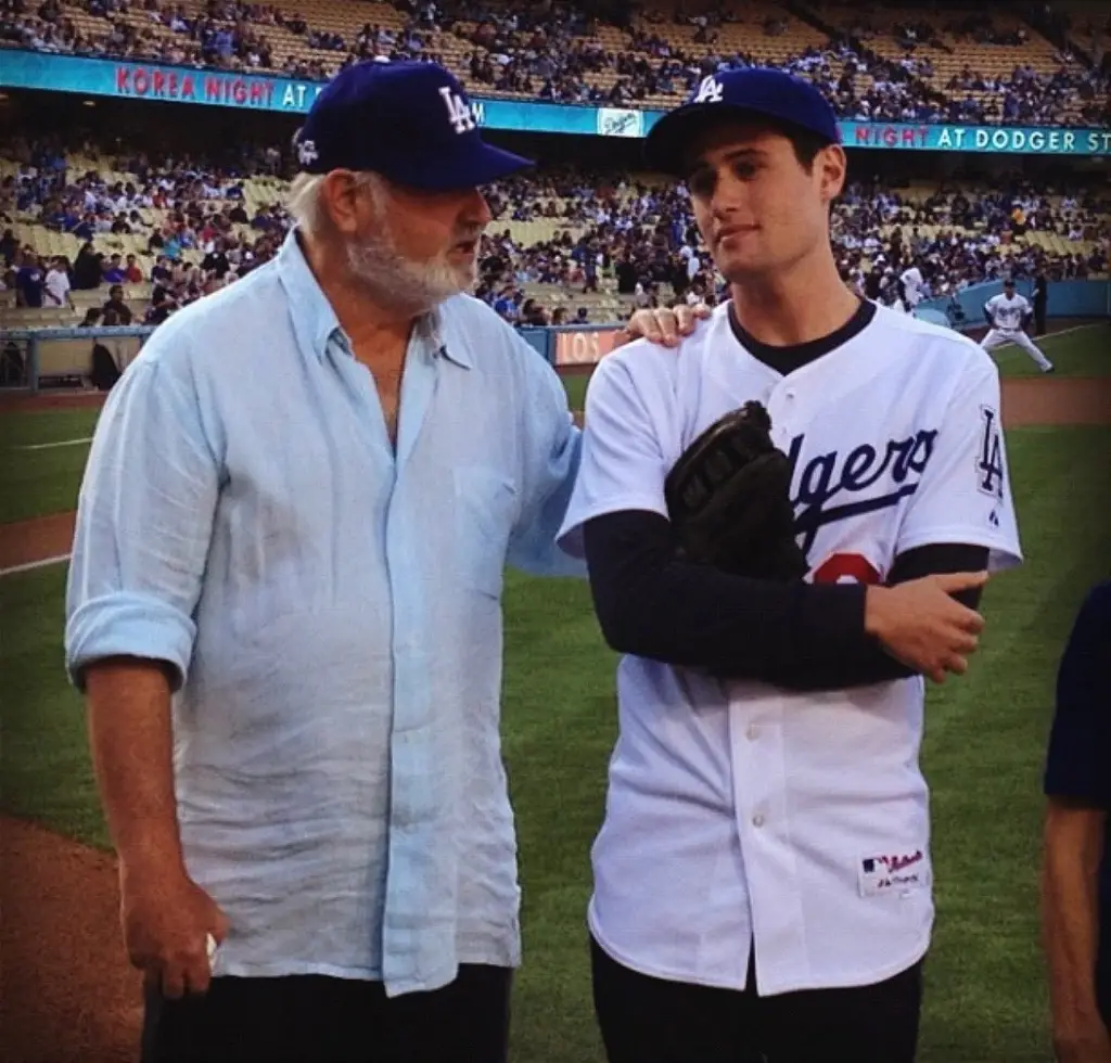 Rob Reiner with his son Jake Reiner at a baseball game.