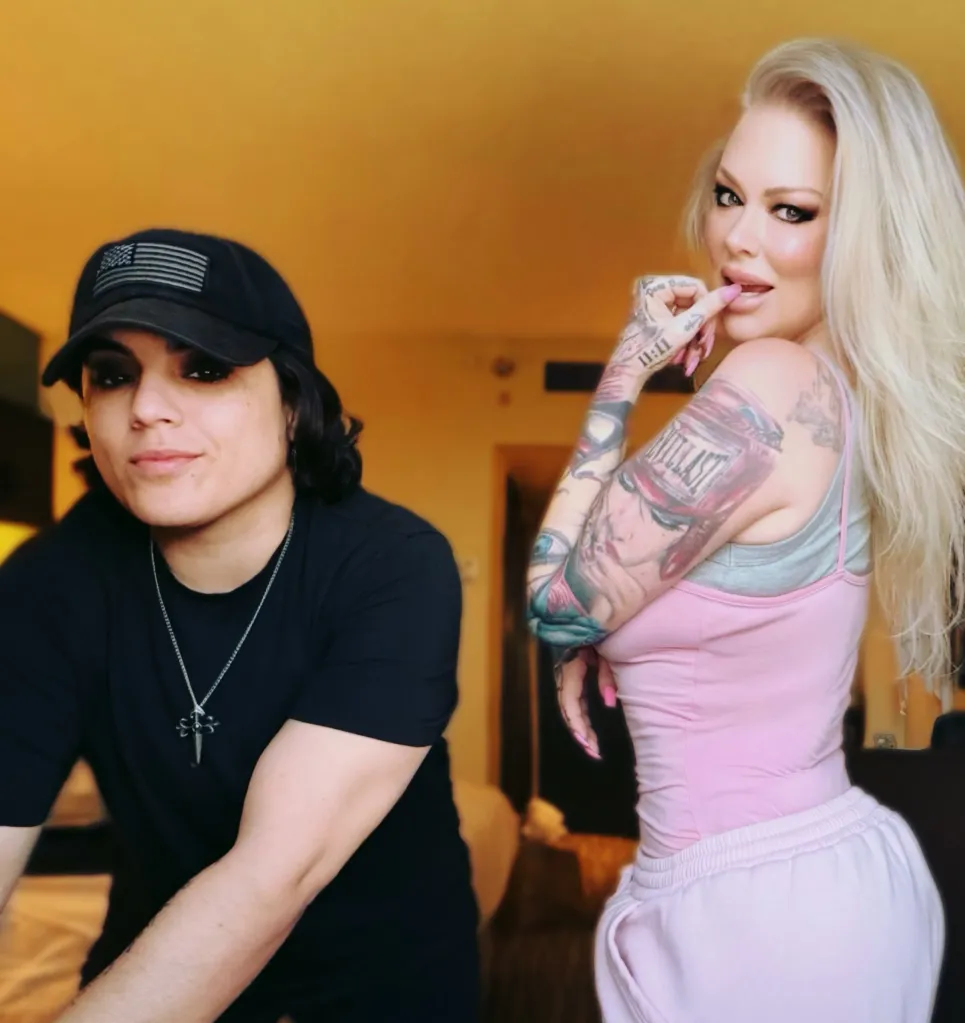 Jenna Jameson and Mil R. Ocampo posing together indoors.