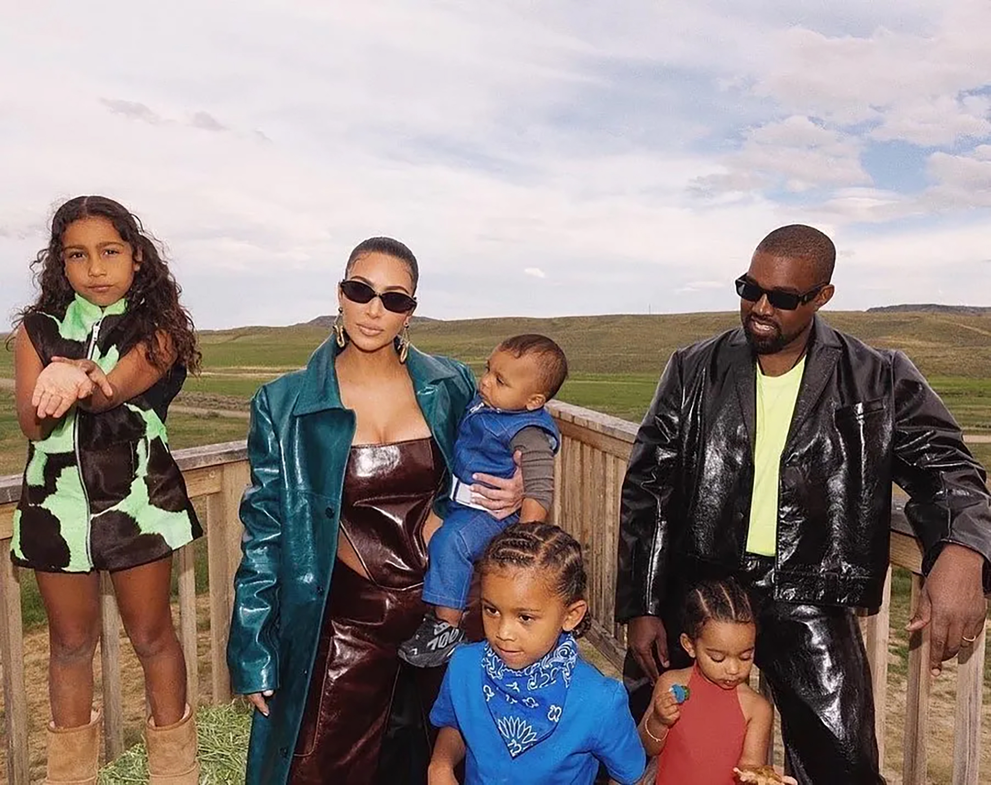 Kim Kardashian and Kanye West with their children.