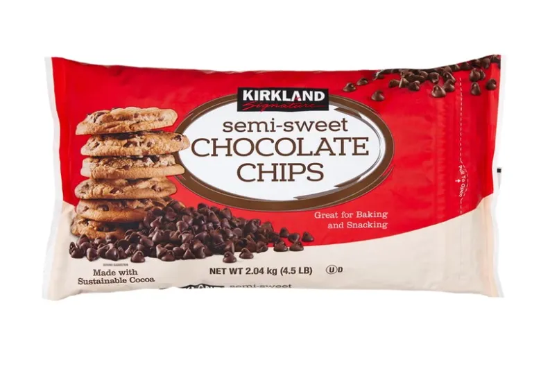 Bag of Kirkland Signature semi-sweet chocolate chips.