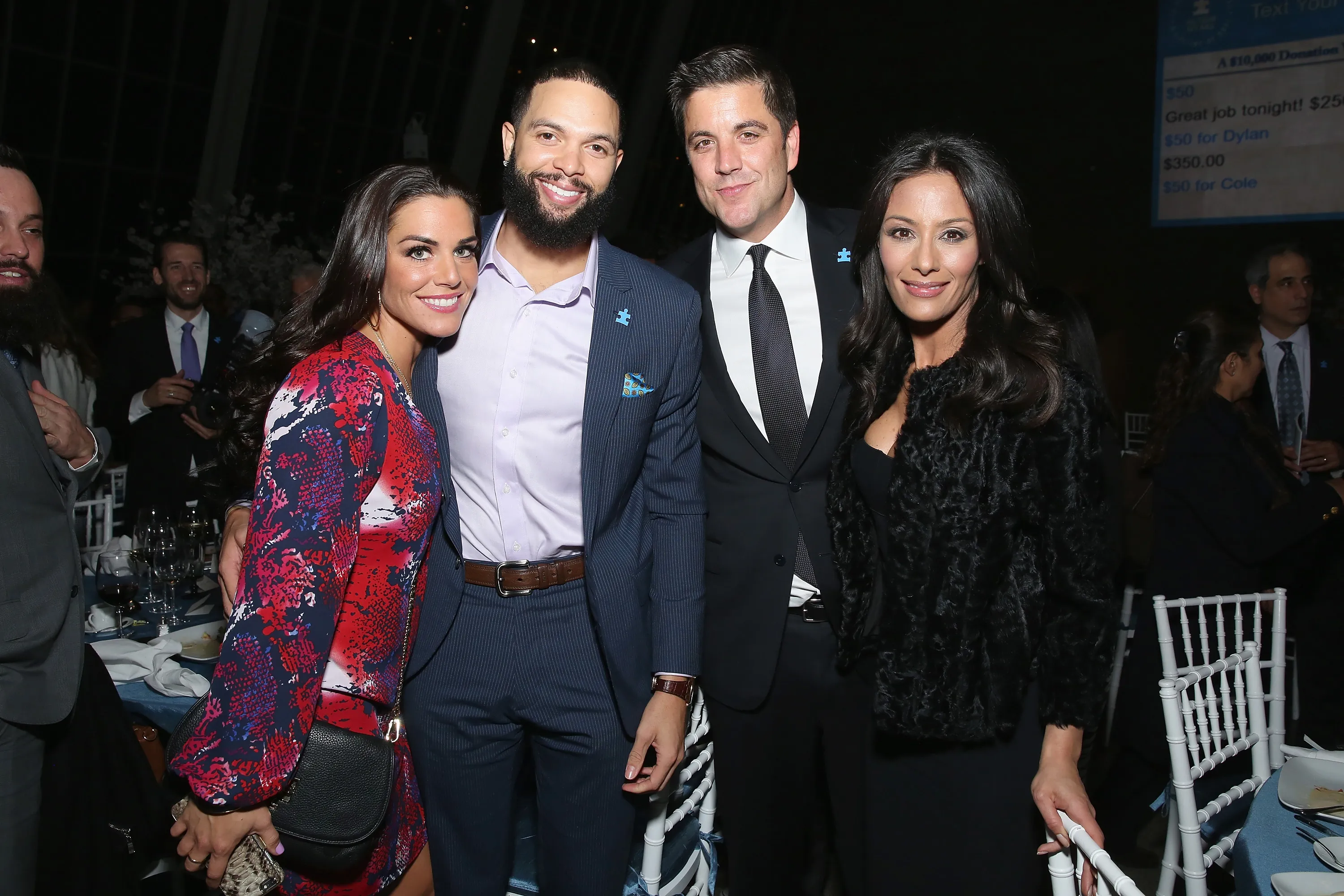 Amy Williams, Deron Williams, Josh Elliott, and Liz Cho pose for a photo at the Autism Speaks Tip-off For A Cure 2015 event.