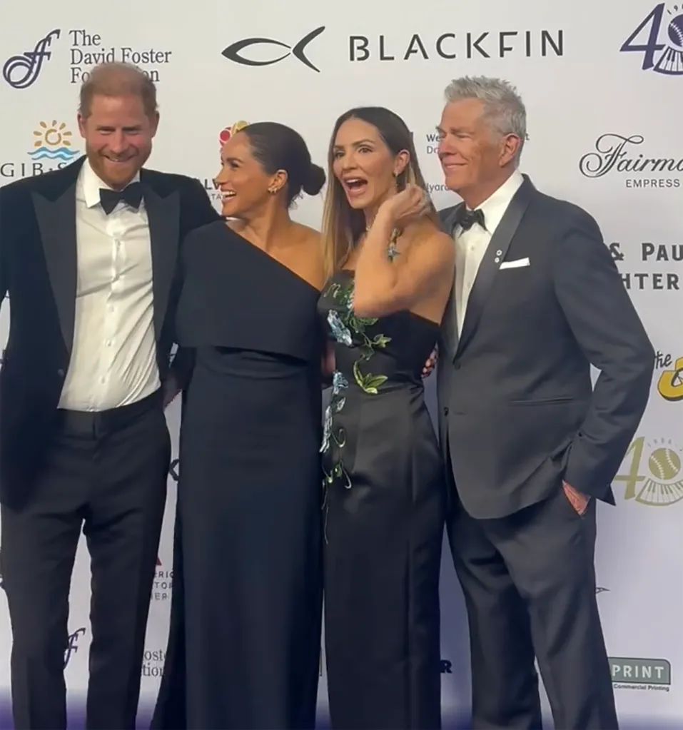 Prince Harry and Meghan Markle with David Foster and Katharine McPhee at an event.