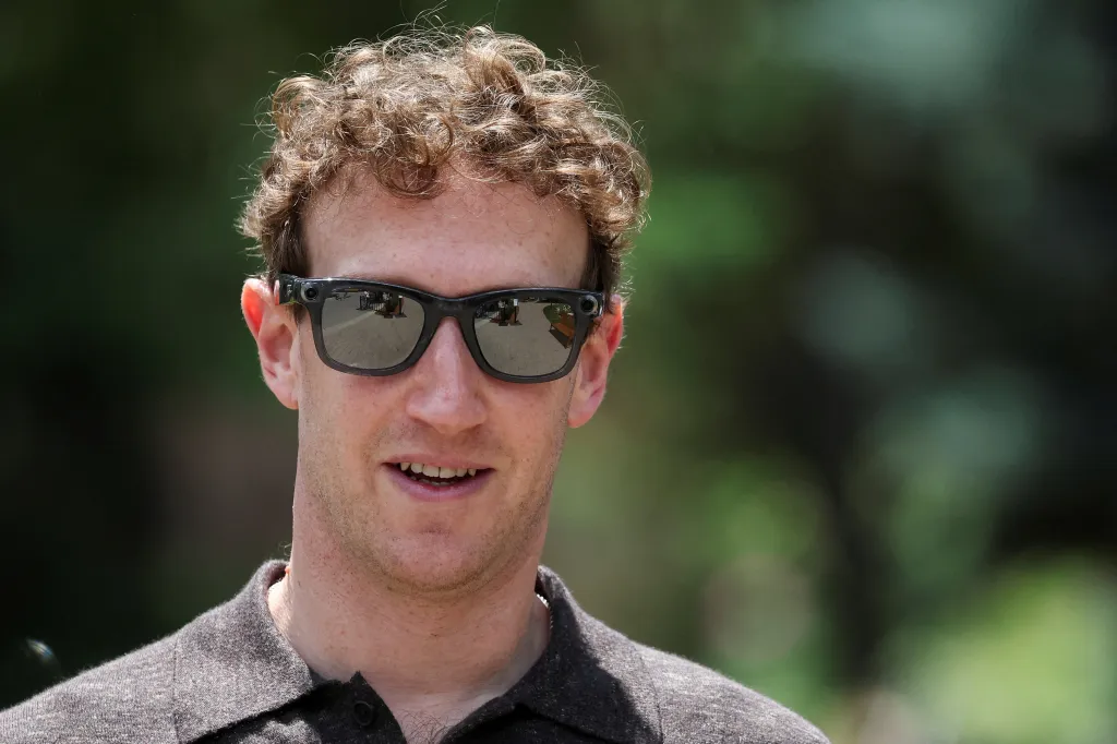 Meta CEO Mark Zuckerberg wearing smart sunglasses at a conference.