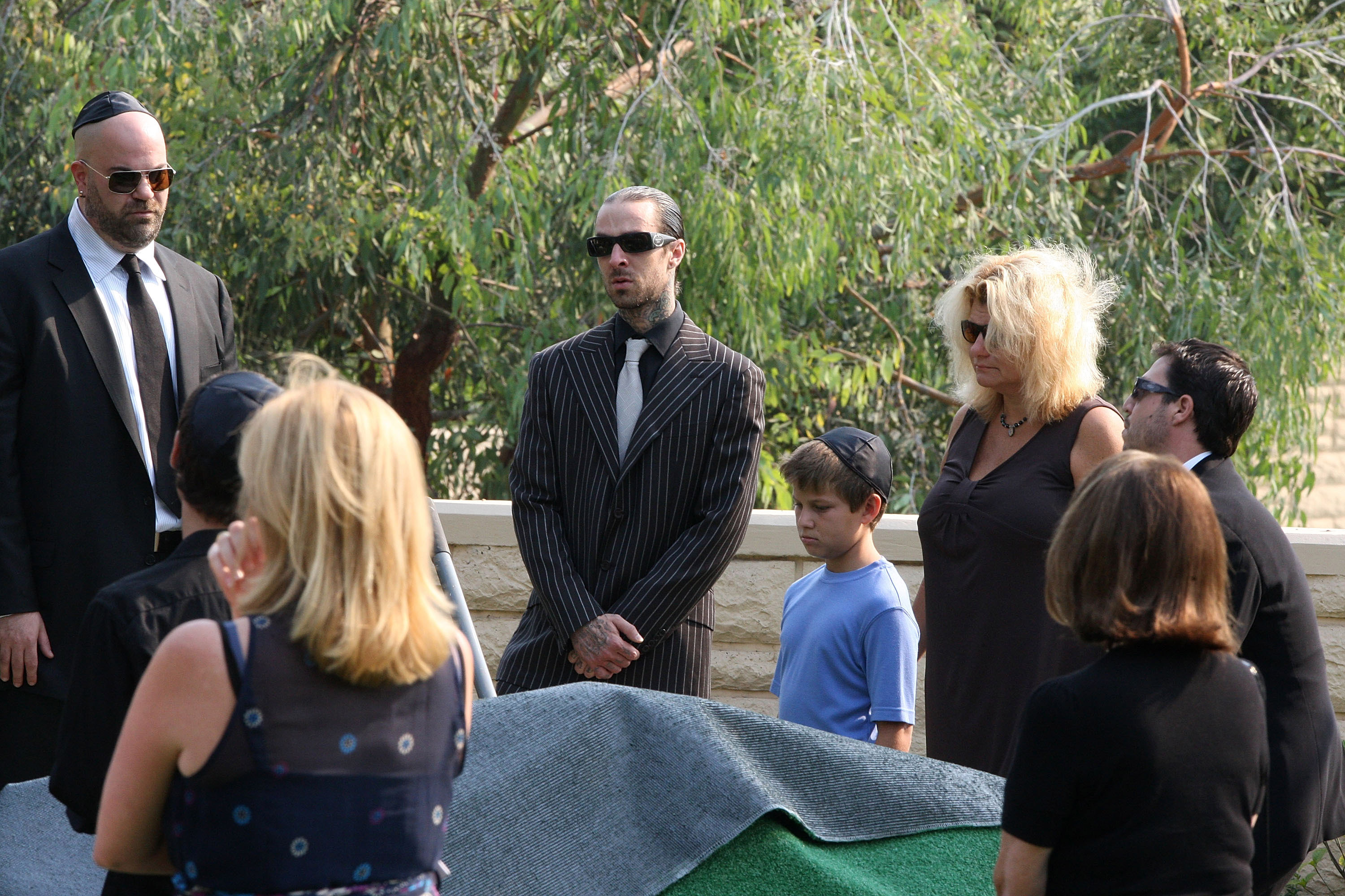 Travis Barker at Adam Goldstein's funeral