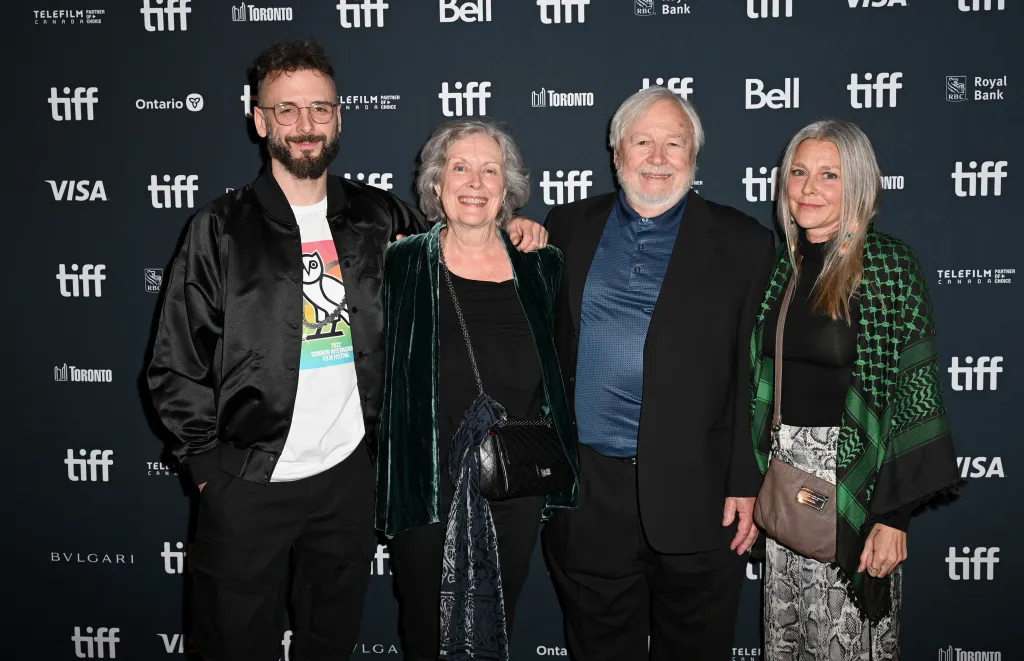 Noah "40" James Shebib, Tedde Moore, Donald Shebib, and Suzanna Shebib pose on the red carpet.