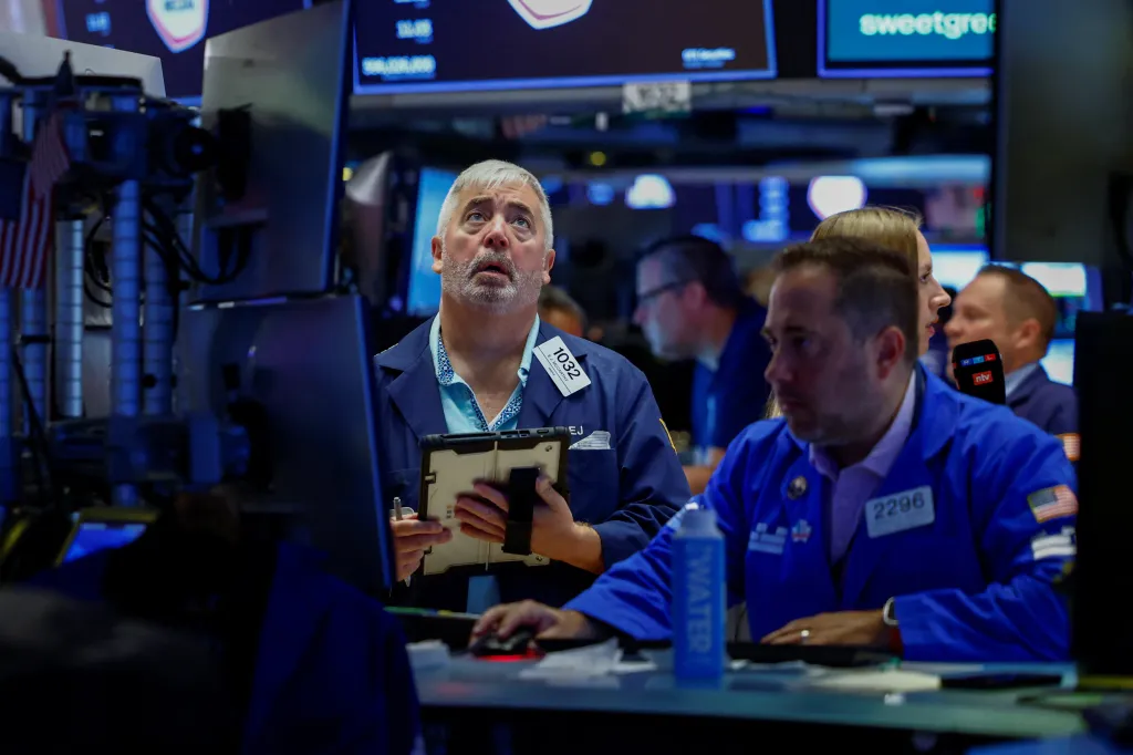 Traders on the floor of the New York Stock Exchange.