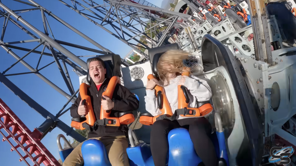 People riding the X2 roller coaster at Six Flags Magic Mountain.