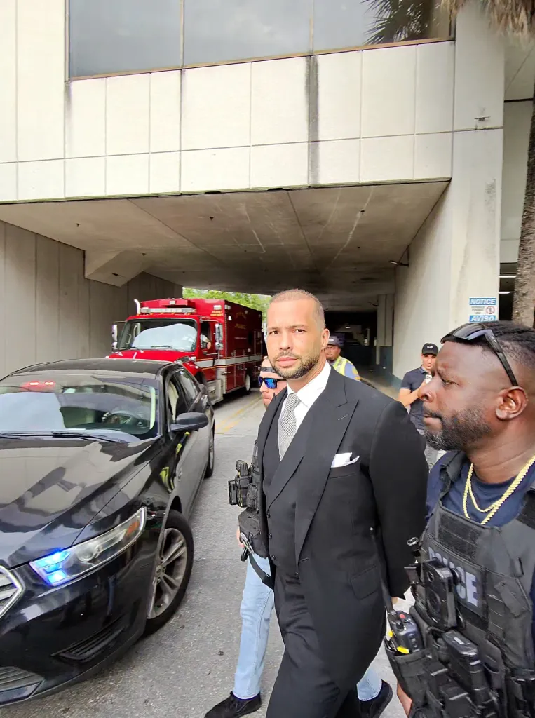 Andrew Tate and Tristan Tate are arrested by US Marshals at the IBA Bear Knuckle Fights event at the James L. Knight Center in Miami on Saturday, July 18, 2026. (Copyright © 2026 BACKGRID, Inc.)