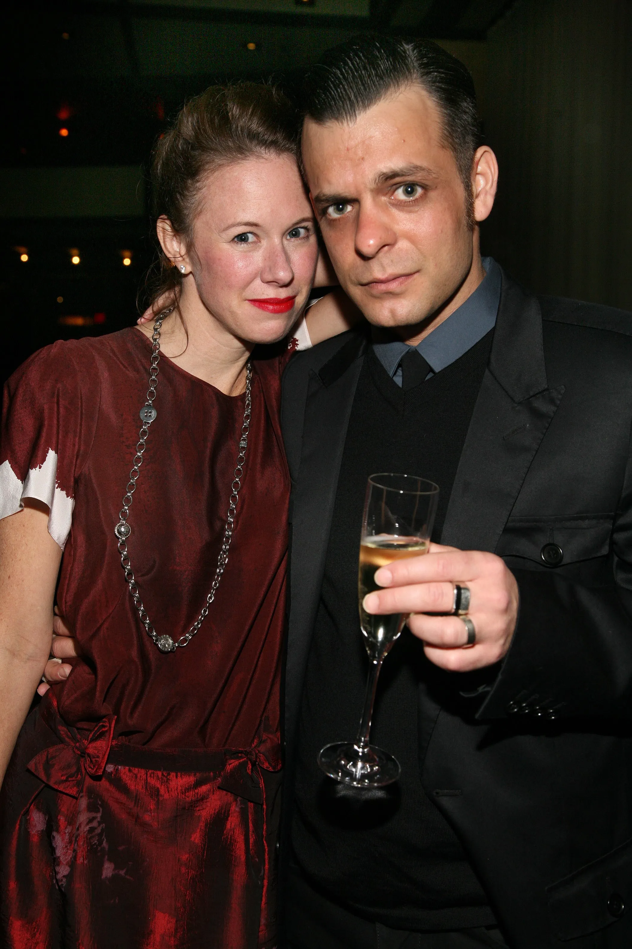 Sam Fogarino and friend Kristin at a short film after party in New York City.