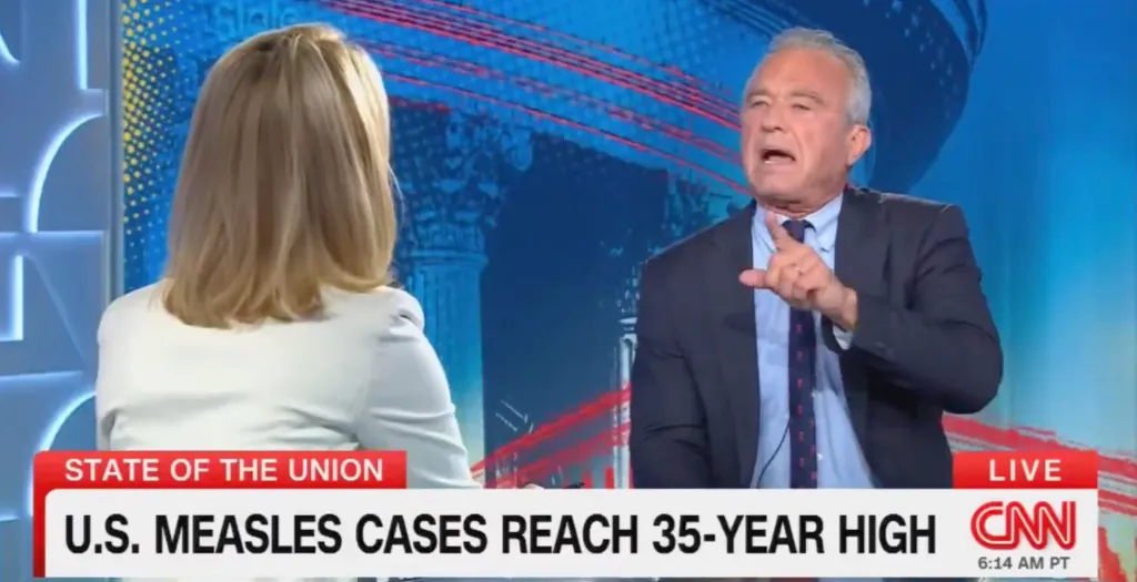 Robert F. Kennedy Jr. gesturing passionately during an interview on CNN's 