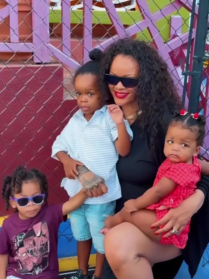 Rihanna with her three children.
