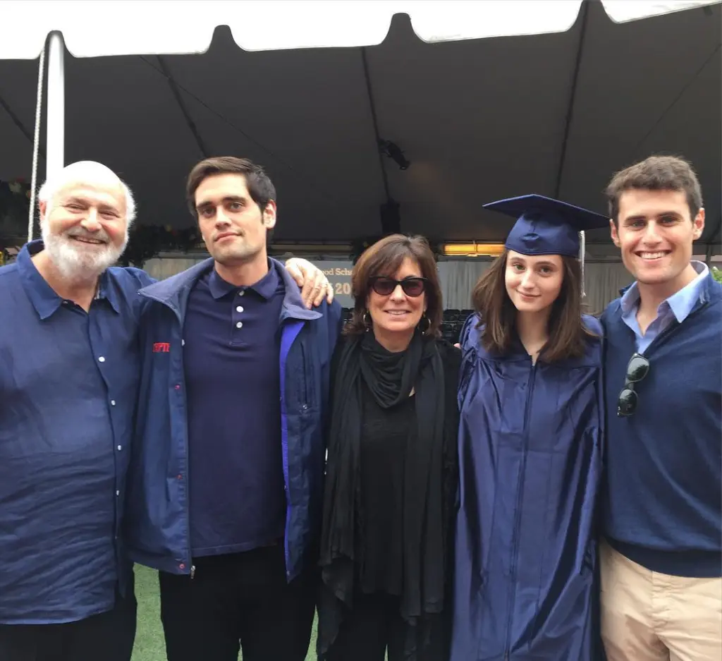 Rob Reiner and Michele with their children Romy, Nick, and Jake at Romy's graduation.