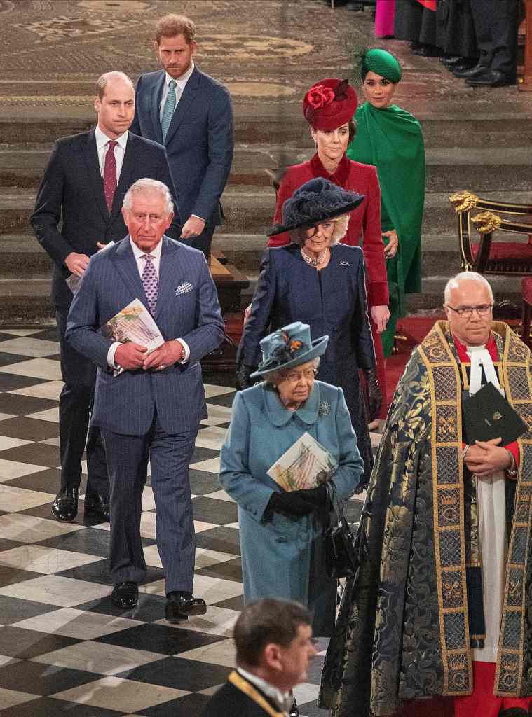 Members of the British royal family and the Dean of Westminster at the Commonwealth Service.