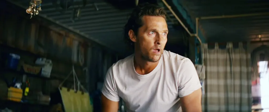 Matthew McConaughey with a surprised expression in the movie Serenity.