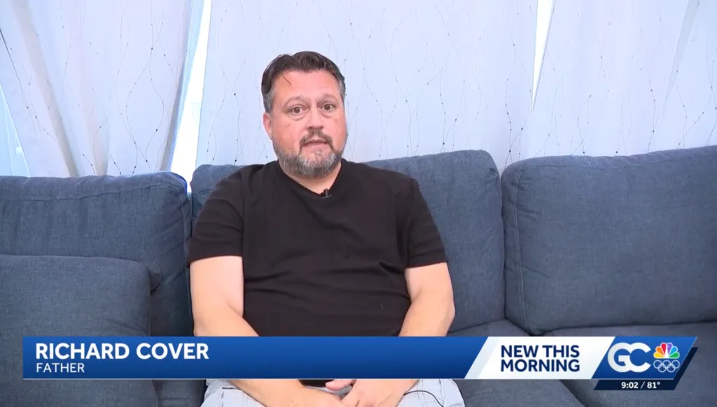 Richard Cover, father of missing Sophia Cover, sits on a couch in an interview.