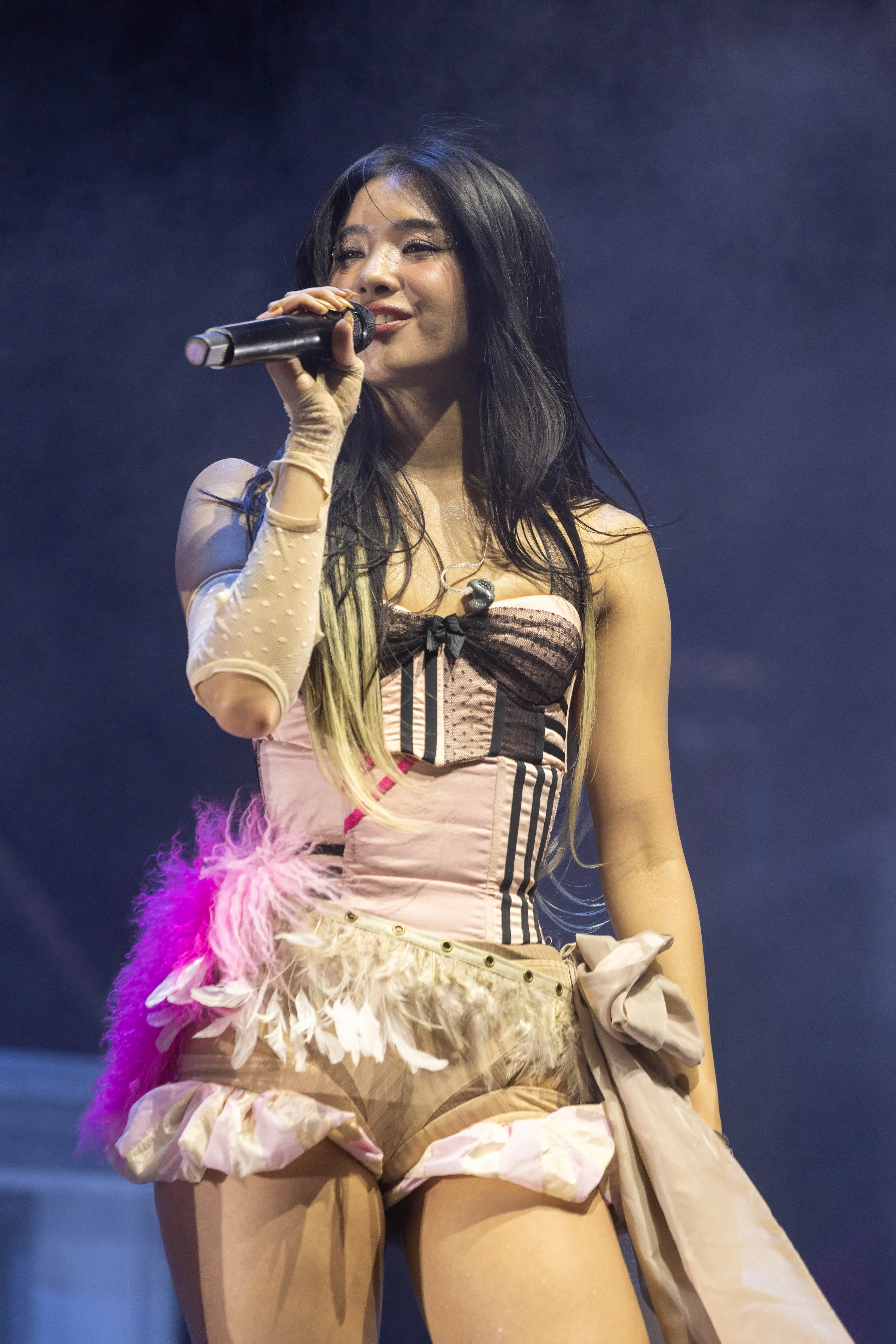 Sophia Laforteza of Katseye performing live at Coachella.