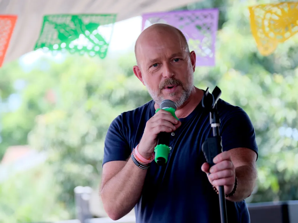 Steve Hilton speaking at a Latino Block Party.