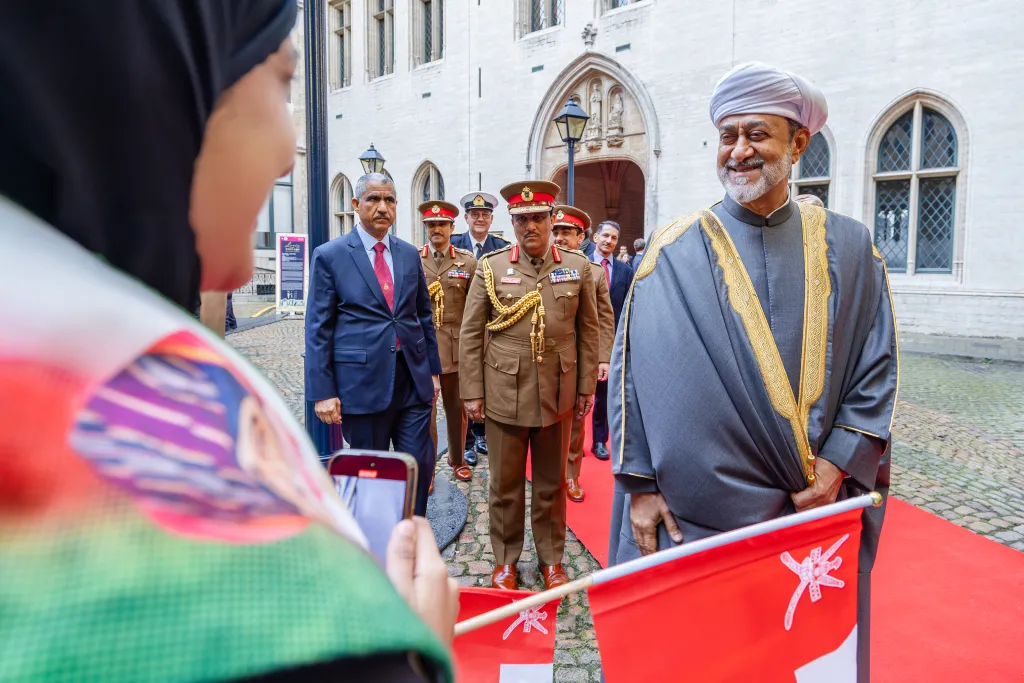 The Sultan of Oman Haitham bin Tariq Al Said arriving at the city hall of Brussels.