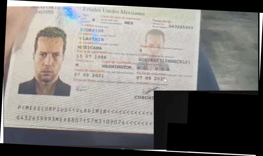 British investigators discovered evidence of a Mexican passport bearing Tristan Tate's photograph and date of birth but using the name Vladimir Scorpius.